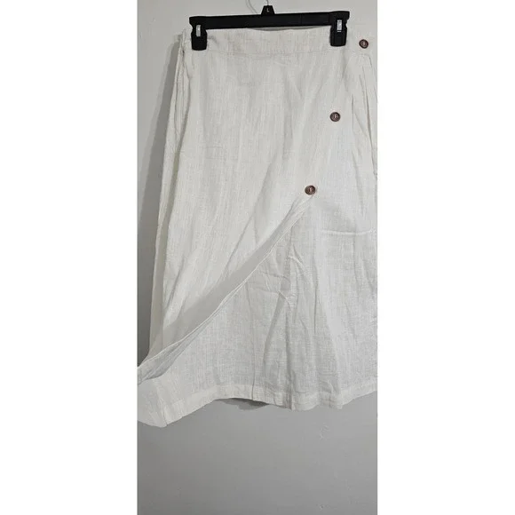 Chartou Linen Blend Wrap A Line Skirt Women's Large White Elastic Pockets Midi - Picture 4 of 9